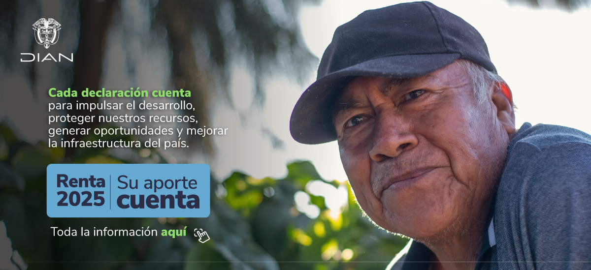 Personas rodeadas de naturaleza en una campaña de la DIAN sobre Renta 2025 que resalta el impacto de cada declaración en el bienestar ambiental.